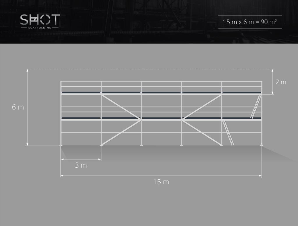 Échafaudage en aluminium avec sols et balustrades - 95 m², Envoi, Neuf, Échafaudage de façade, 5 mètres de hauteur ou plus
