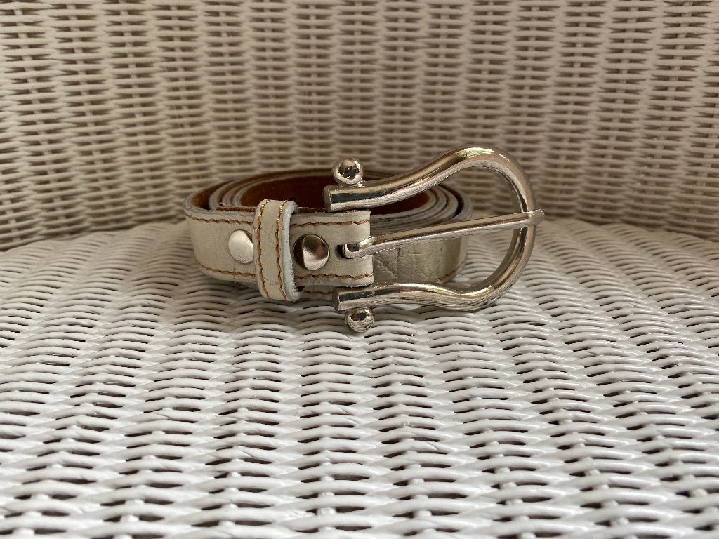 SCAPA crèmekleurige lederen smalle riem, zilveren gesp, 95, Overige kleuren, Echt leder, 90 tot 100 cm, Tailleriem