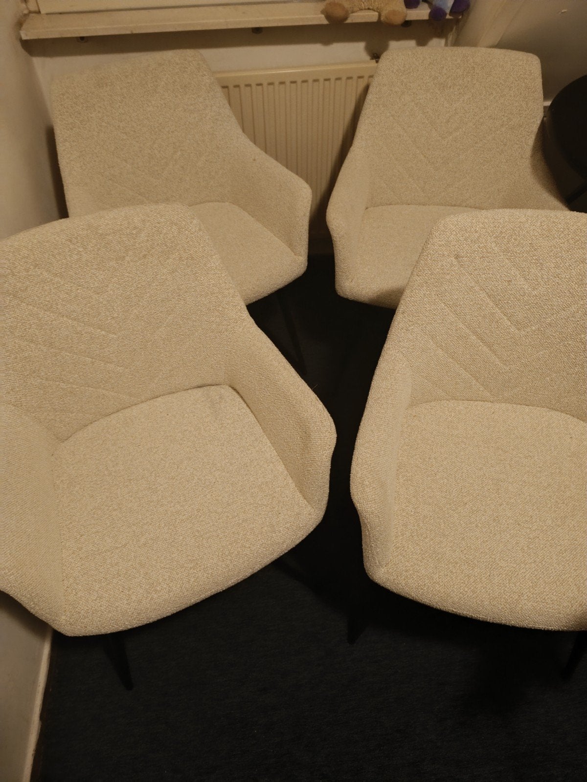 4 kuipstoelen stof 1 maand oud, Ophalen, Wit, Stof