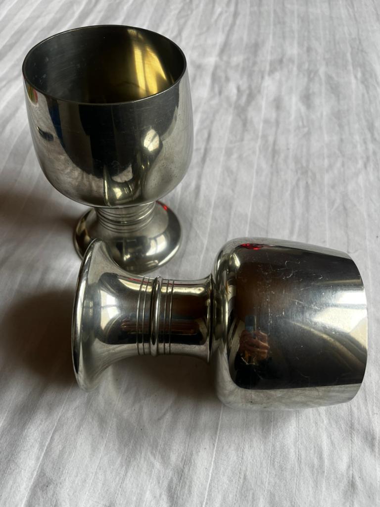 Daaldrop 2 bekers tinnen, Antiek en Kunst, Ophalen