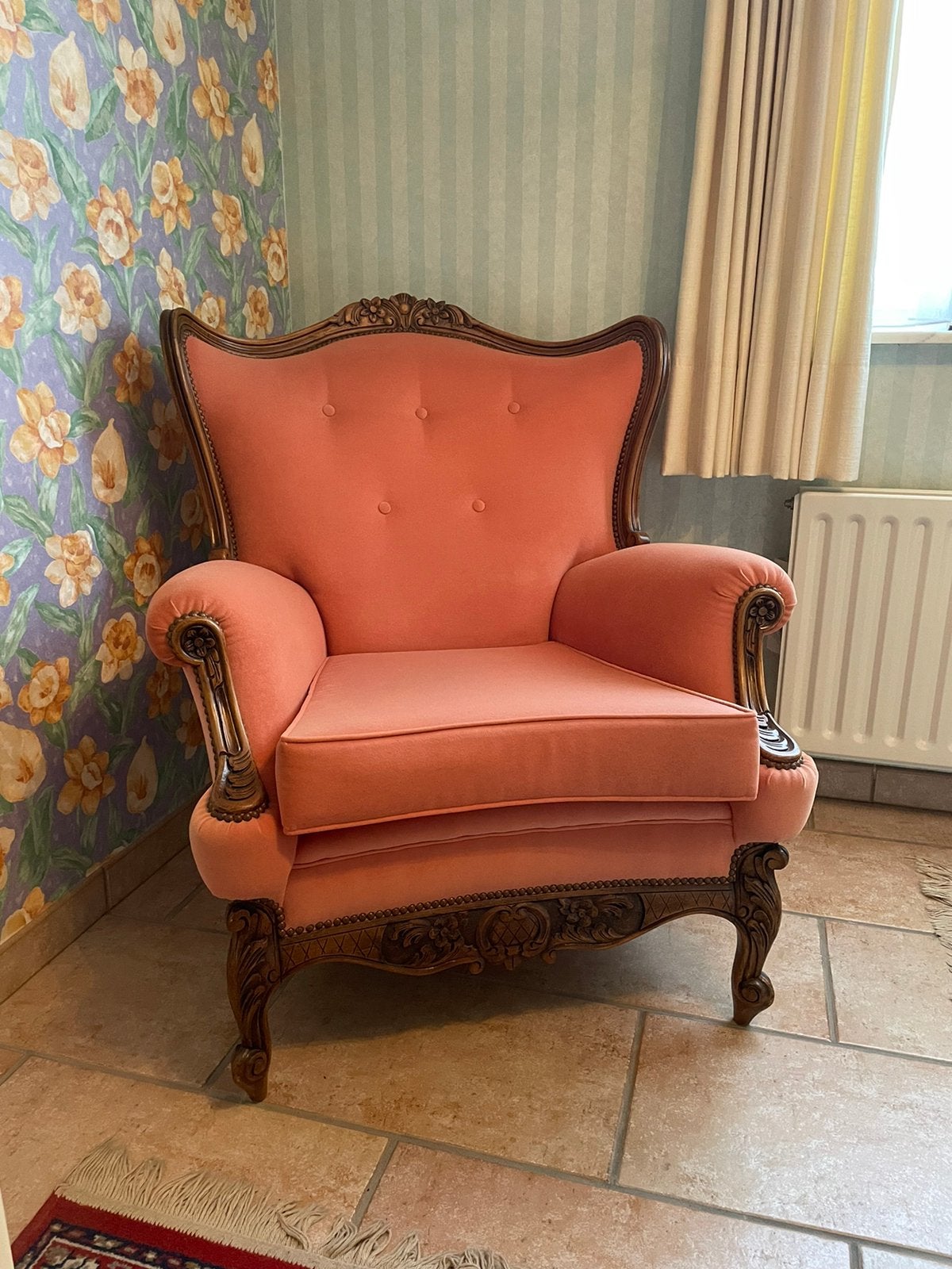 Prachtige zalmroze vintage Louis XV-stijl fauteuil (barok), Enlèvement
