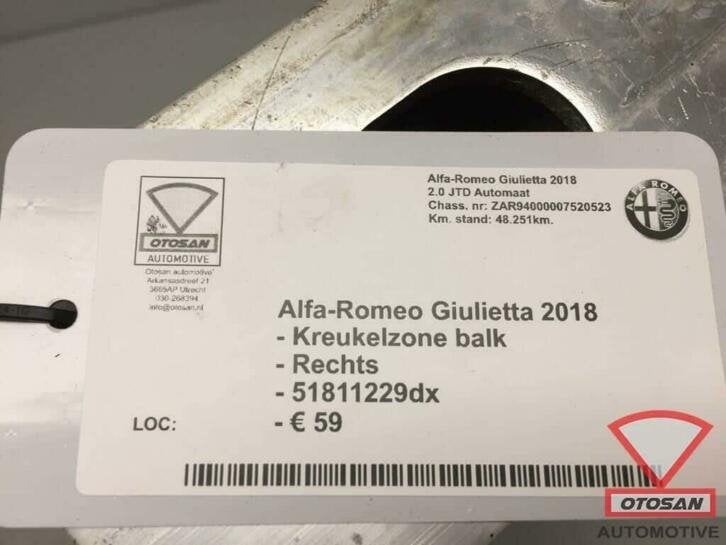 alfa romeo giulietta 18 faisceau de zone de d formation droi, Dpofca@stellantis.com, Stellantis Europe S.p.A., Droite, Utilisé