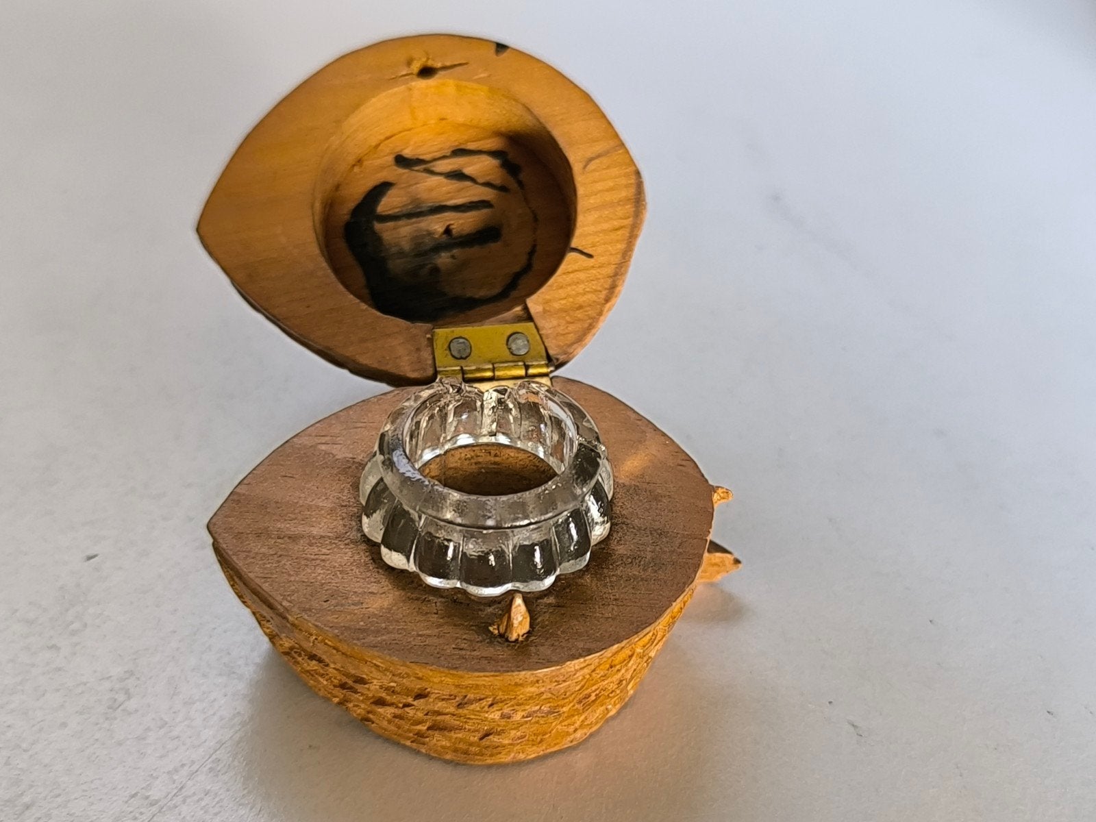 Antieke houten inktpot, walnoot, Ophalen of Verzenden, Glas