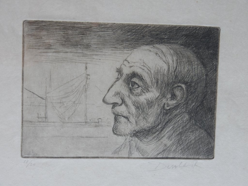 Ets Roland Devolder portret man, Antiek en Kunst, Ophalen, Portret, Ets, Gesigneerd