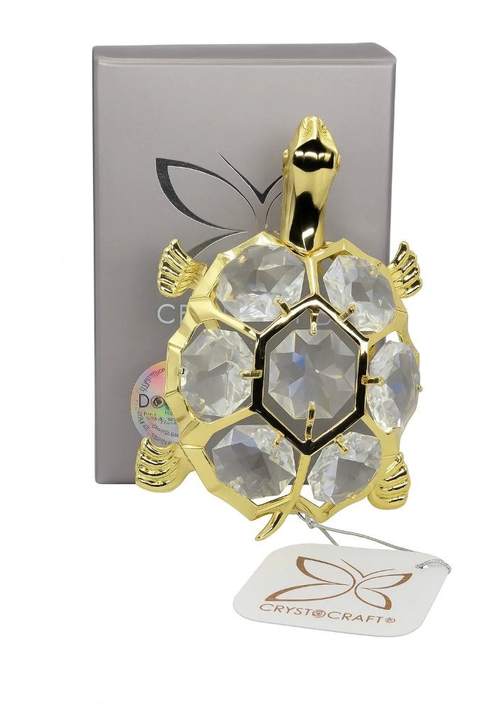 Tortue en métal doré 24 carats avec décoration en cristal, Envoi, Neuf, Figurine
