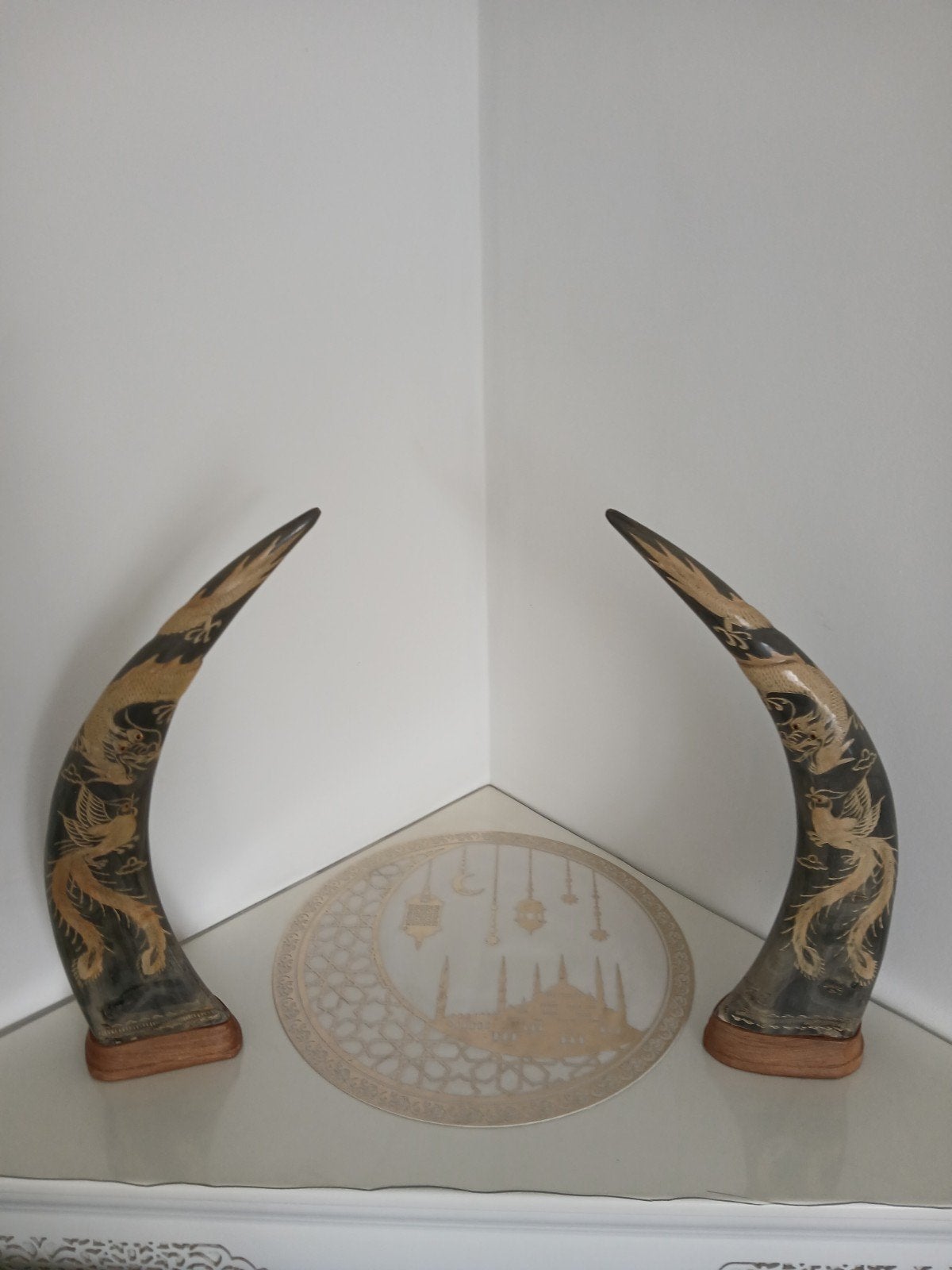 buffelhoorns, Ophalen, Zwart, Hout, 44 cm