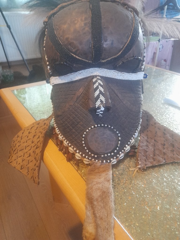 Prachtig Authentiek Kuba Bwoom Helmmasker, Enlèvement ou Envoi, Cuir, Masque