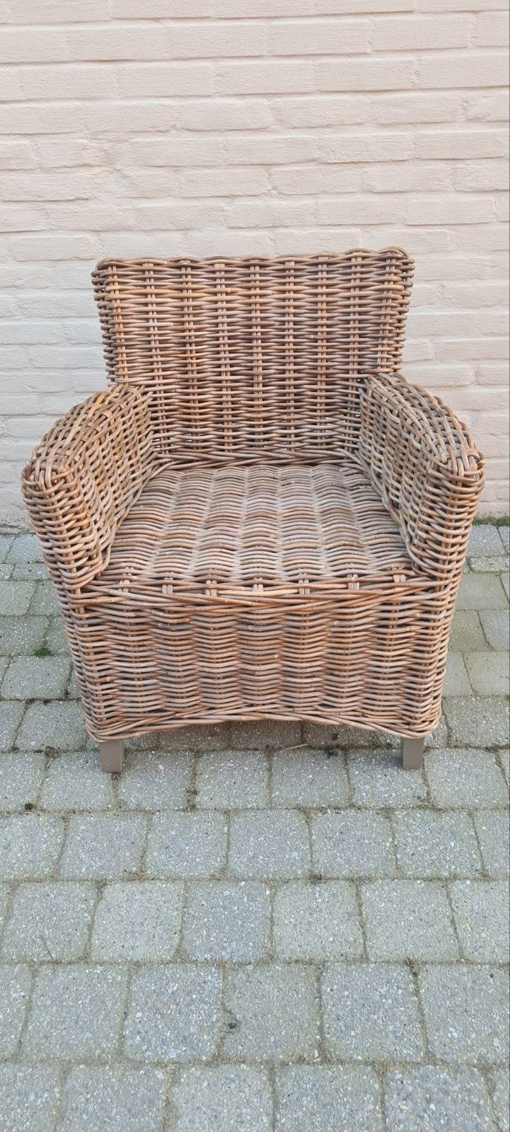 rieten stoel met wit kussen Riviera Maison, Osier ou Rotin, Comme neuf, Landelijk, Enlèvement