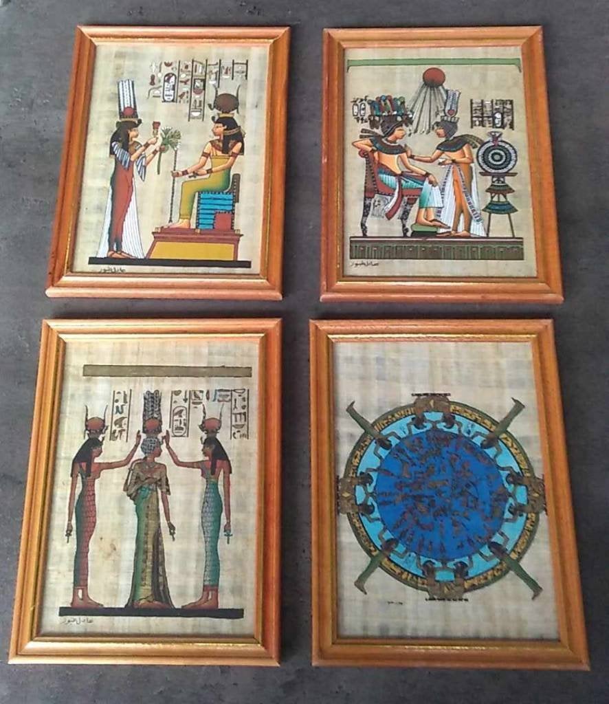 papyrussen Egypte in kader. set van 4 stuks, Maison & Meubles, Enlèvement ou Envoi