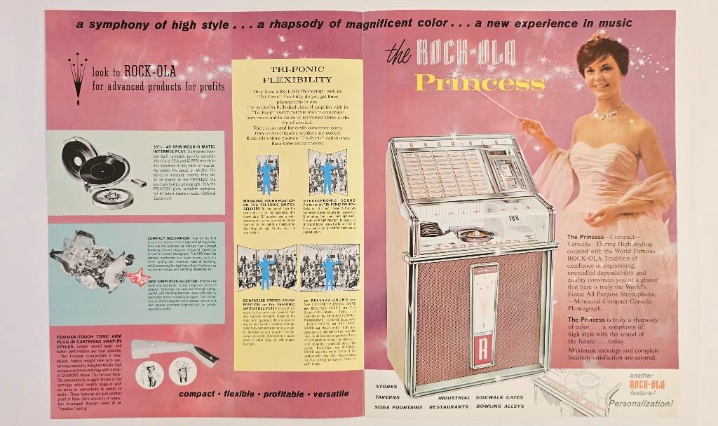 ROCK-OLA Model PRINCESS Juke-Box 1961 original folders, Collections, Enlèvement ou Envoi, Utilisé