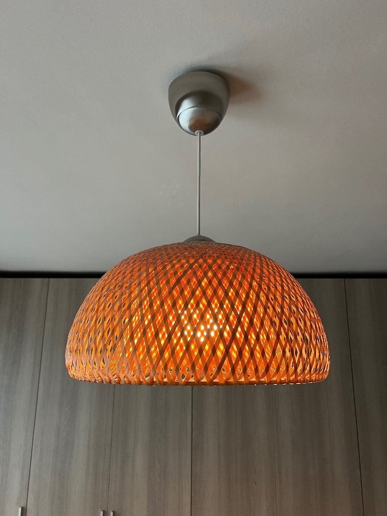 IKEA BÖJA Hanglamp – Vintage Bamboe / Rotan – Boho Stijl, Maison & Meubles, Lampes | Suspensions, Comme neuf, Enlèvement ou Envoi