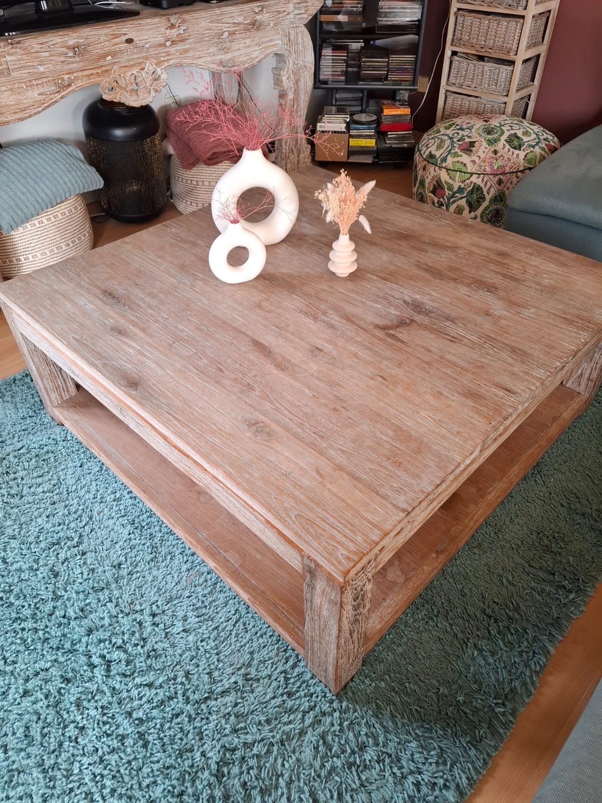 Massief houten salontafel 110 x 110 cm, 100 à 150 cm, 100 à 150 cm, Enlèvement, Autres essences de bois