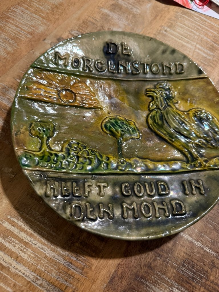 Antiek keramieken bord met opschrift: De Morgenstond..., Ophalen of Verzenden