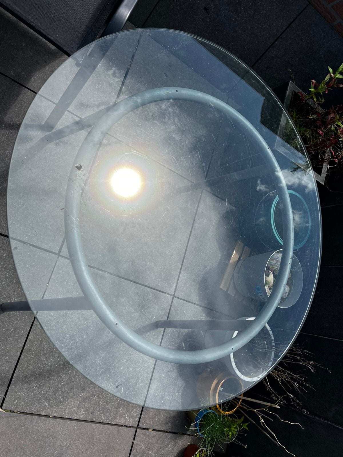 Glazen tuintafel diameter 105cm hoogte 72cm, Enlèvement, Utilisé, 100 à 150 cm