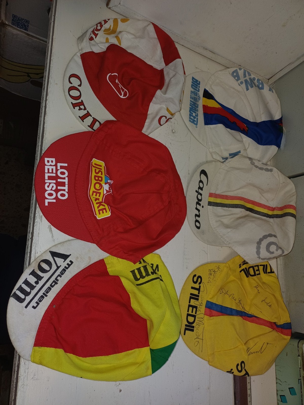 lot 6 casquettes publicitaire cyclistes 1970 vintage, Enlèvement ou Envoi