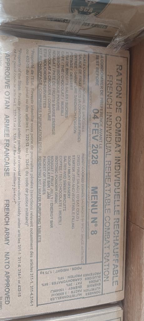 Franse militaire RCIR rantsoenen (enkel)., Verzamelen, Militaria | Algemeen, Overige soorten, Overige typen, Ophalen of Verzenden