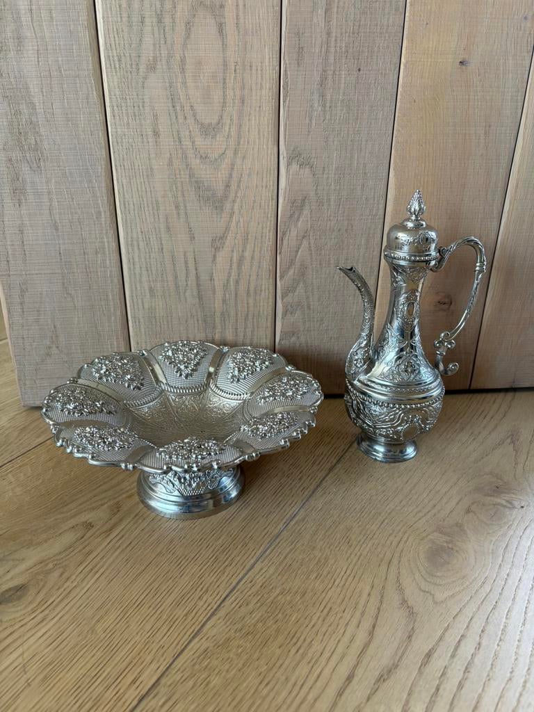 karaf en bijhorende bordje, Antiek en Kunst, Ophalen, Zilver