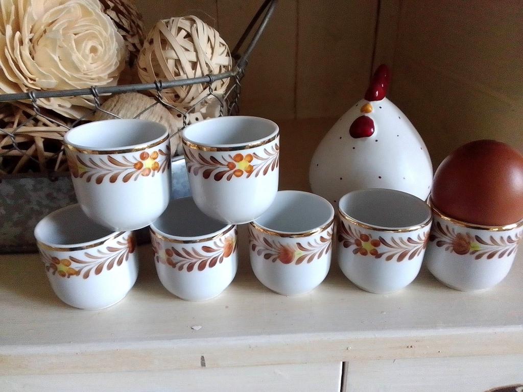 lot de 7 coquetiers Hollohaza Hungary, frise fleur dorée, Enlèvement ou Envoi