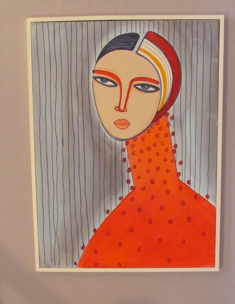 Schilderij Kleurijke dame, Ophalen, Nieuw, 50 tot 75 cm, Schilderij