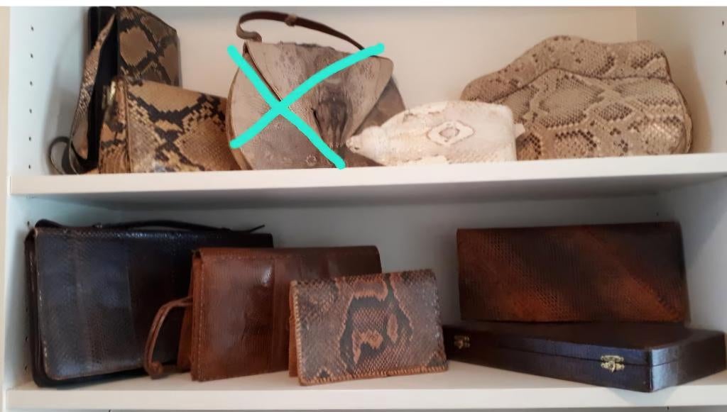 Vintage handtassen slangen- of krokodillenleer, Verzamelen, Complete verzamelingen en Collecties, Verzenden