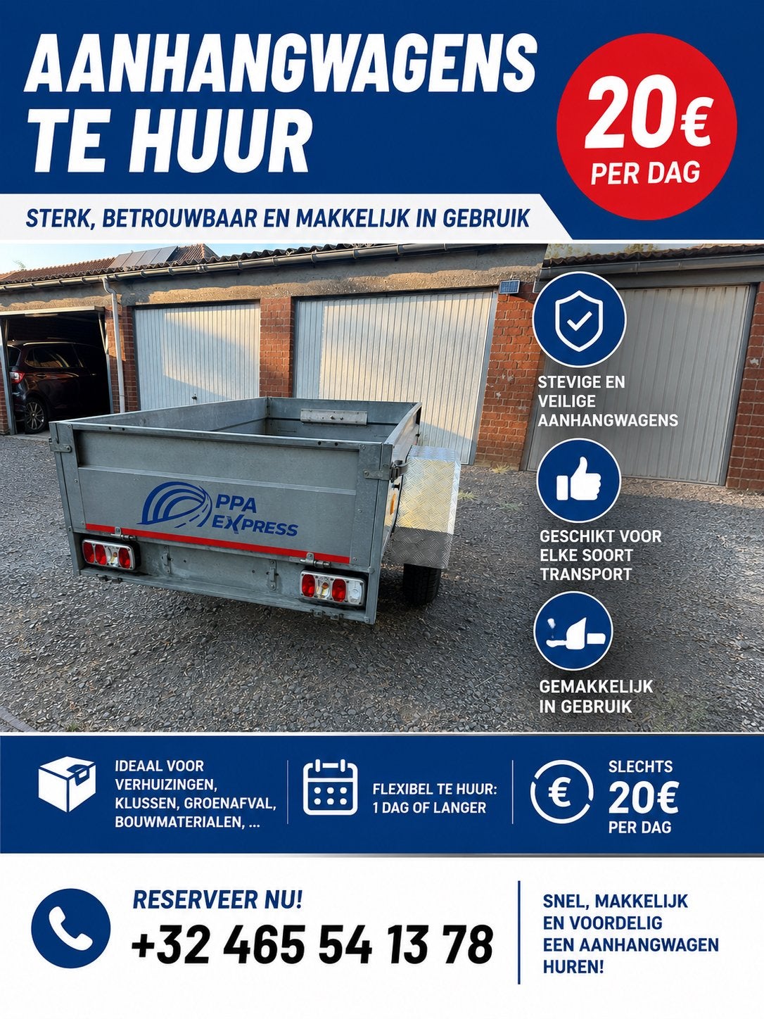 TE HUUR 20€ per dag, Ophalen of Verzenden