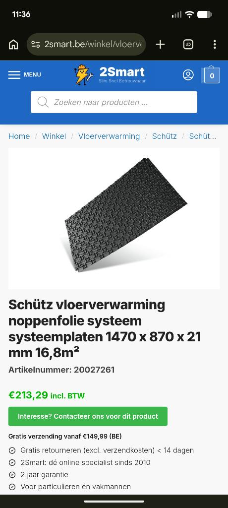 67.5m2 Noppenplaten Schütz vloerverwarming, Doe-het-zelf en Bouw, Ophalen, Nieuw, Overige typen