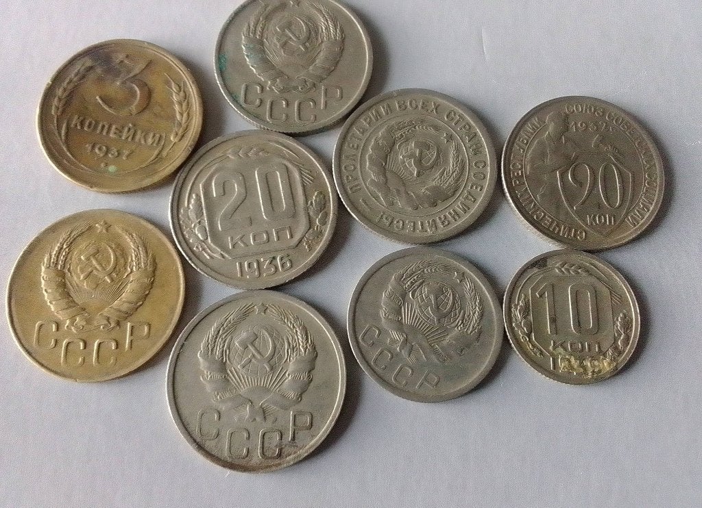 9 pièces Kopeck 1932 à 1939 CCCP Union Soviétique, Enlèvement ou Envoi, Argent