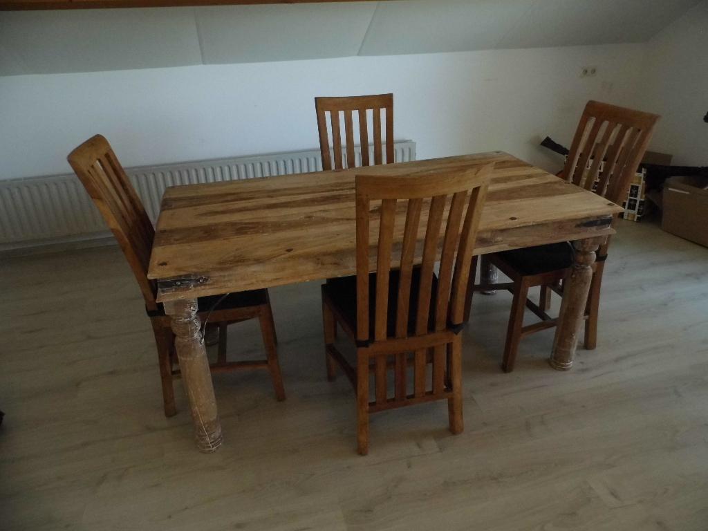 Teak eettafel plus 4 stoelen, Ophalen, Gebruikt, Koloniaal, Teakhout