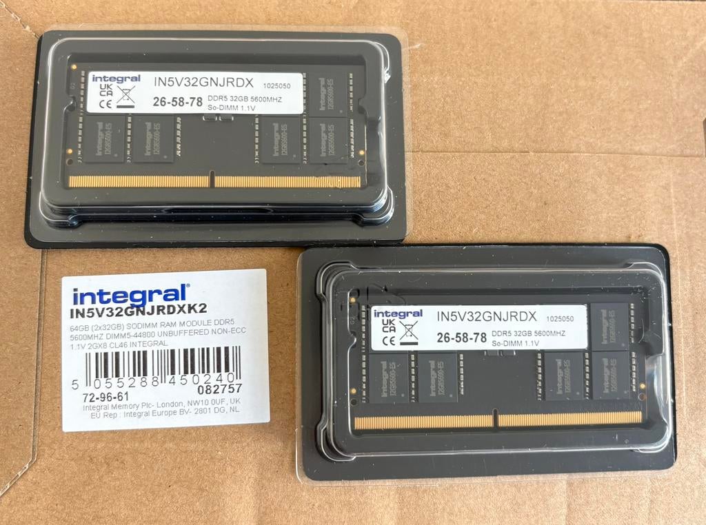 DDR5 64GB (2x32GB) SODIMM RAM 5600 Mhz, Ophalen, Nieuw, DDR5, 64 GB