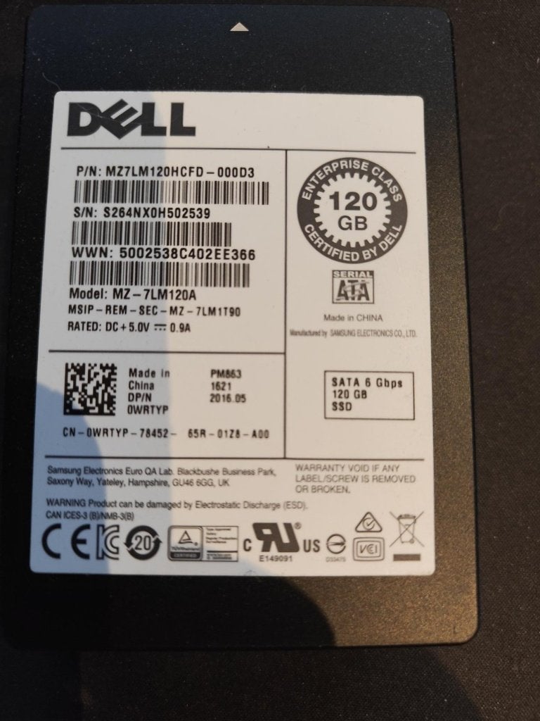 Dell / Samsung PM863 120 Go Enterprise SSD – 4x – SMART Bon, Informatique & Logiciels, Enlèvement ou Envoi, Interne, Serveur, Utilisé