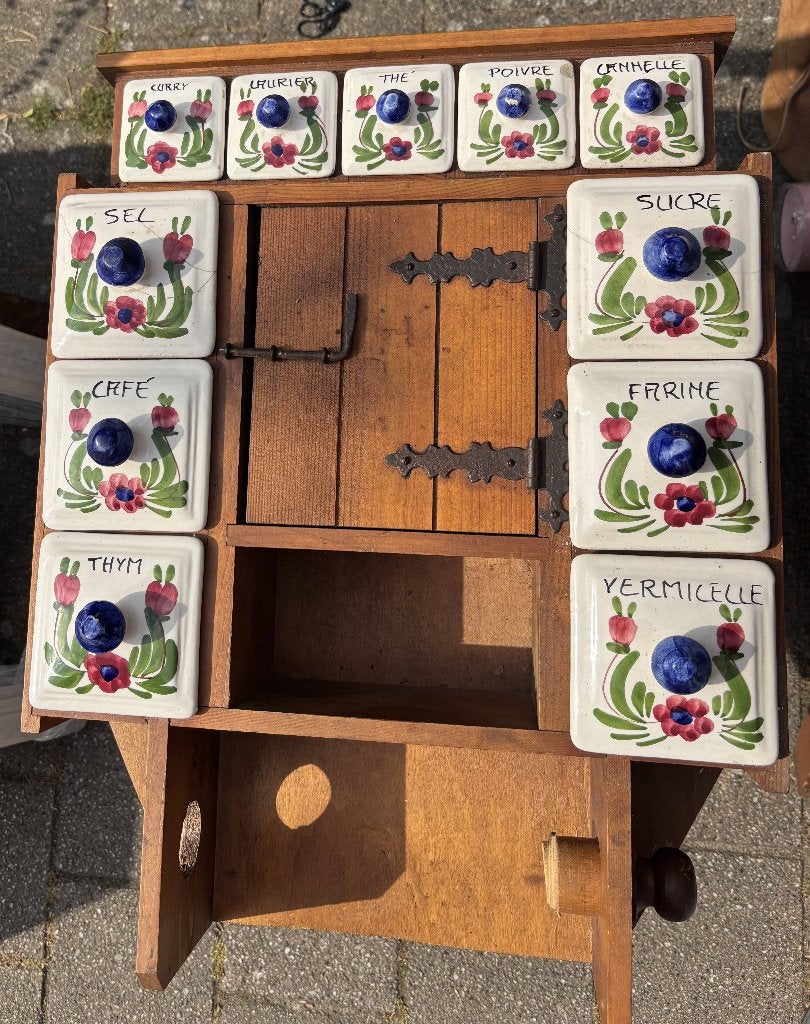 Vintage antiek kruidenrek met porseleinen lades, Antiek en Kunst, Antiek | Keukengerei, Ophalen