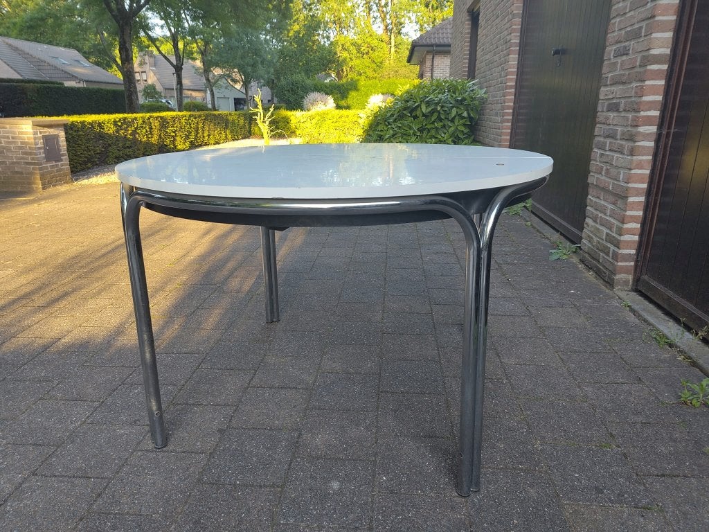 vintage space age ronde uittrekbare tafel, Huis en Inrichting, Ophalen, Gebruikt, Rond