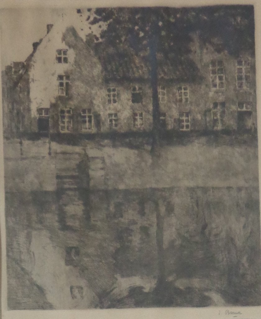ISIDORE OPSOMER / STADSZICHT LIER / ZW-W ETS / 78x67cm KADER, Antiquités & Art, Numéroté, Enlèvement, Paysages, Eau-forte