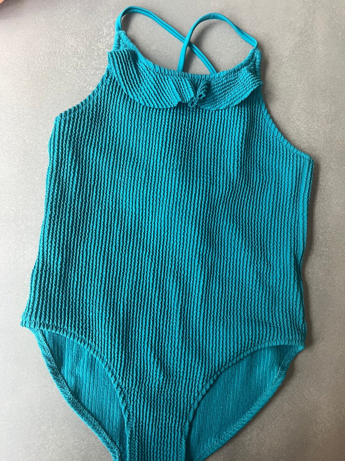 Badpak met ribbel  - maat 8 jaar, Enfants & Bébés, Maillots de bain pour enfants, Maillot de bain, Taille 128, Enlèvement, Utilisé