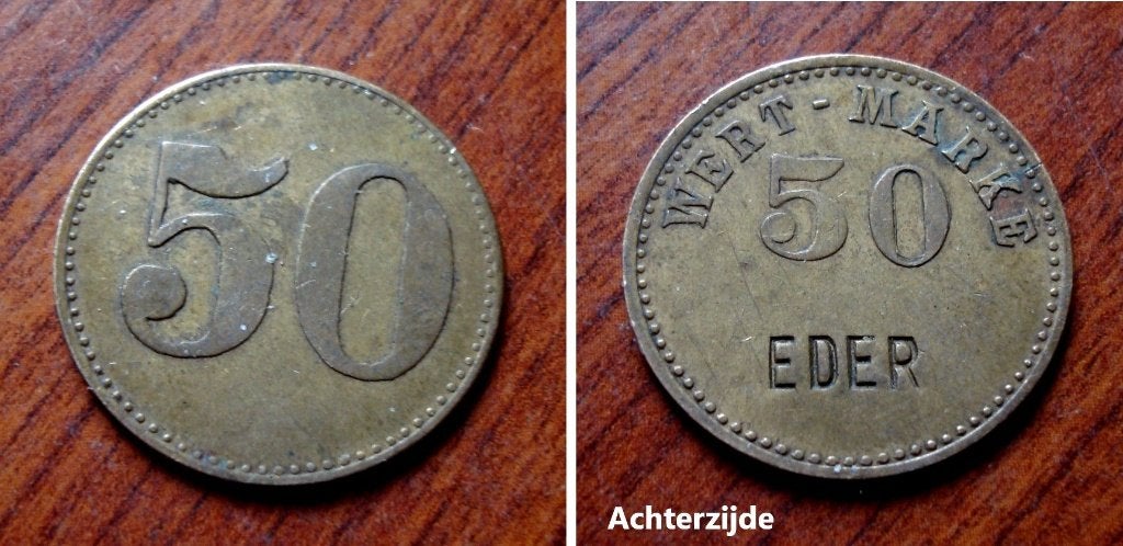 Onbekende oude Duitse waardepenning van 50 pfenning, Postzegels en Munten, Verzenden, Brons
