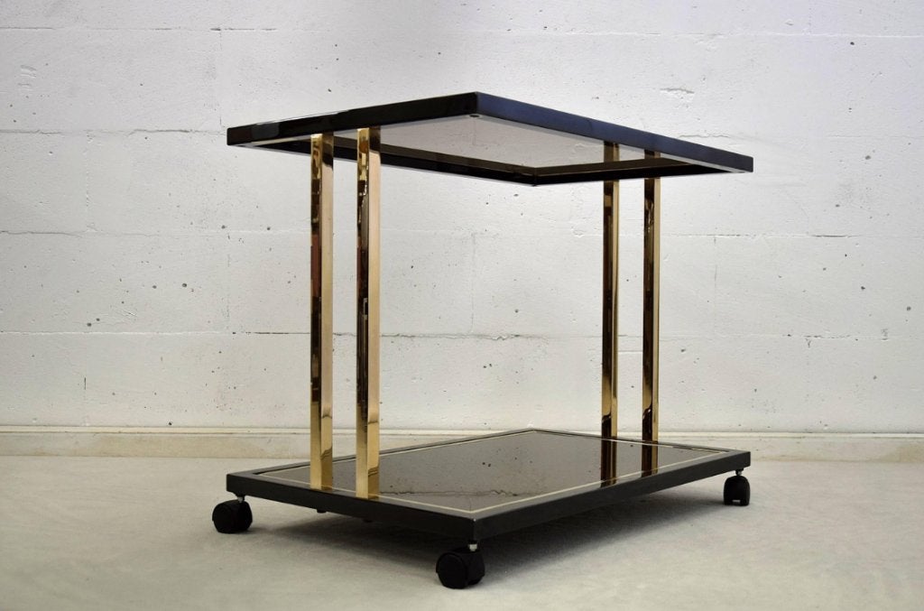 Belgo chroom Mid-century Modern Tweelaagse serveertafel, Ophalen