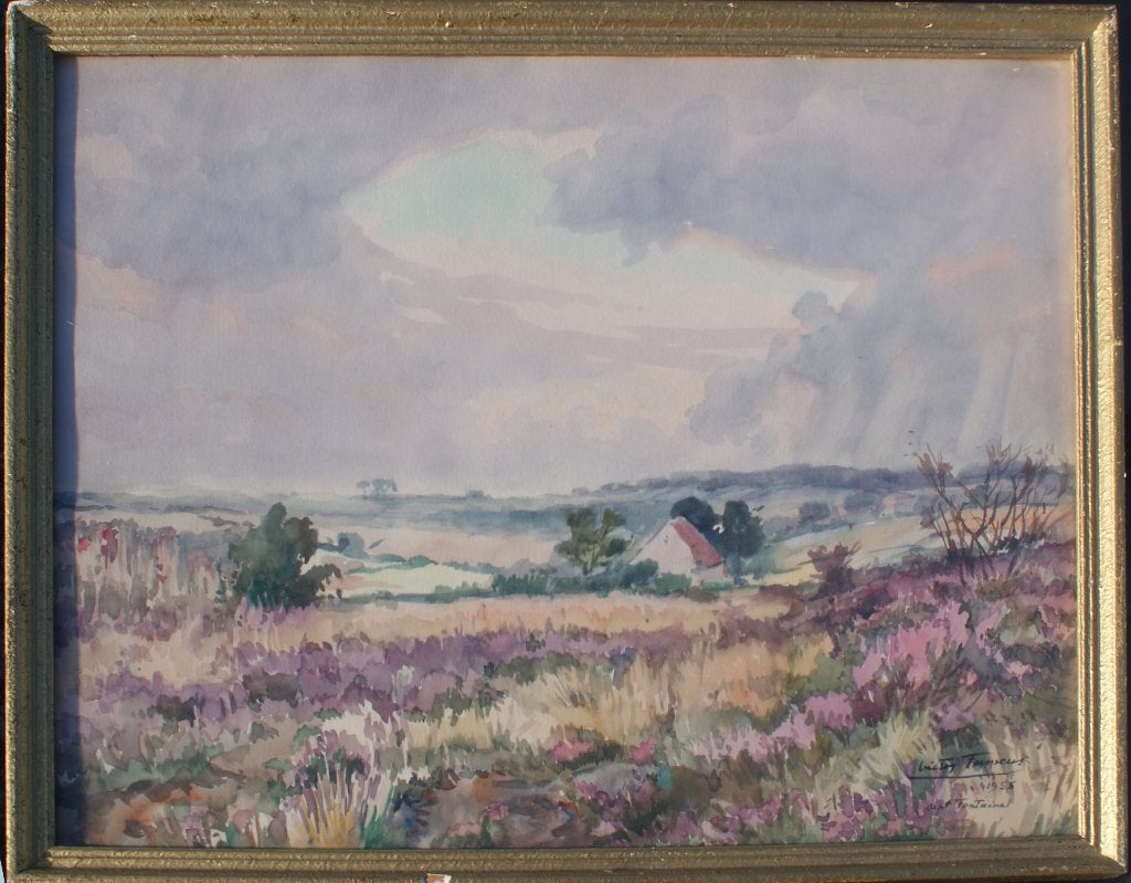 Victor Fermeuse (1894-1963): Fontaine 1955 (53 x 43 cm), Enlèvement ou Envoi, Aquarelle, Paysage, Signé