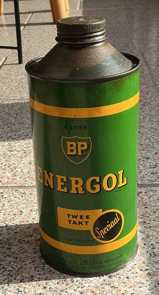 Olie blik BP 2 takt Energol, Verzamelen, Ophalen, Zo goed als nieuw, Motoren