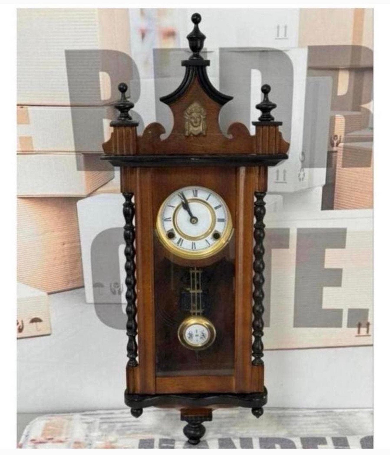 1875-1900 Antiek antieke Klok Velona Regulator hout wandklok, Antiek en Kunst, Ophalen of Verzenden