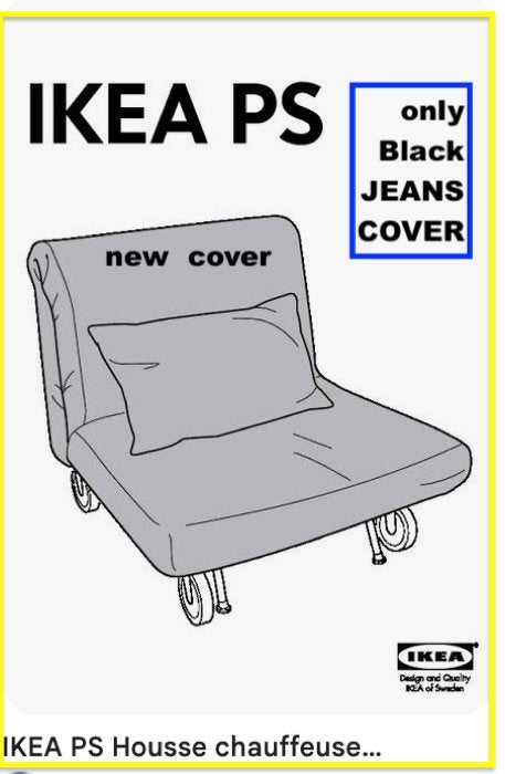ikea PS housse noire canapé neuve (ancien modèle) 1 personne, Maison & Meubles, Canapés | Salons, 75 à 100 cm, Enlèvement ou Envoi