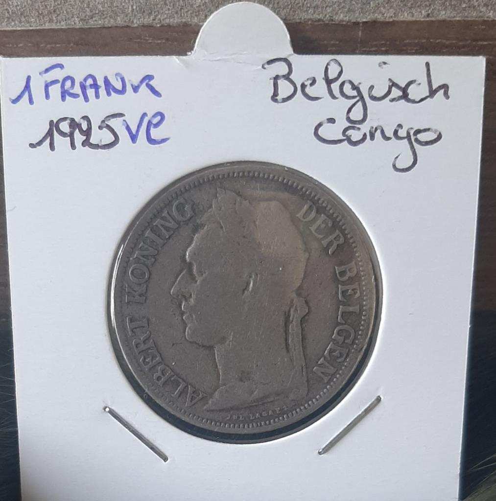 Belgisch Congo - 1 frank 1925 vl, Postzegels en Munten, Verzenden