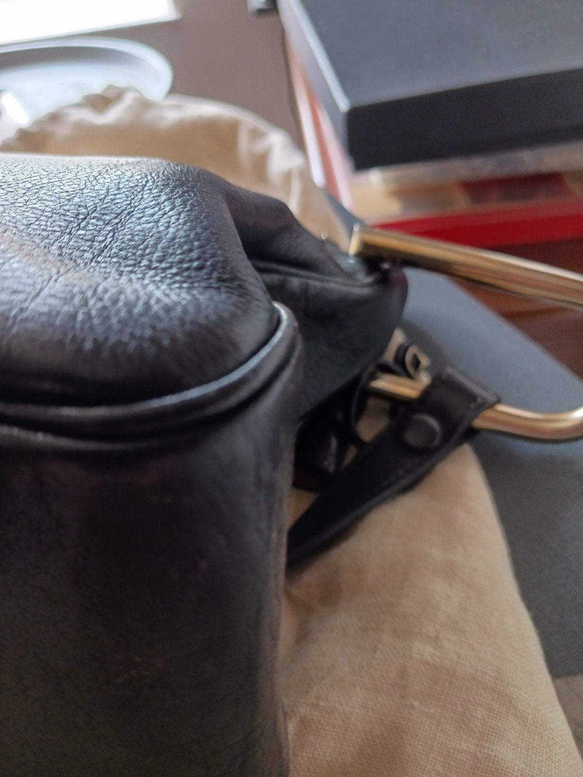 Sac Delvaux cuir noir avec sa housse vintage et son miroir D, Ophalen, Zwart