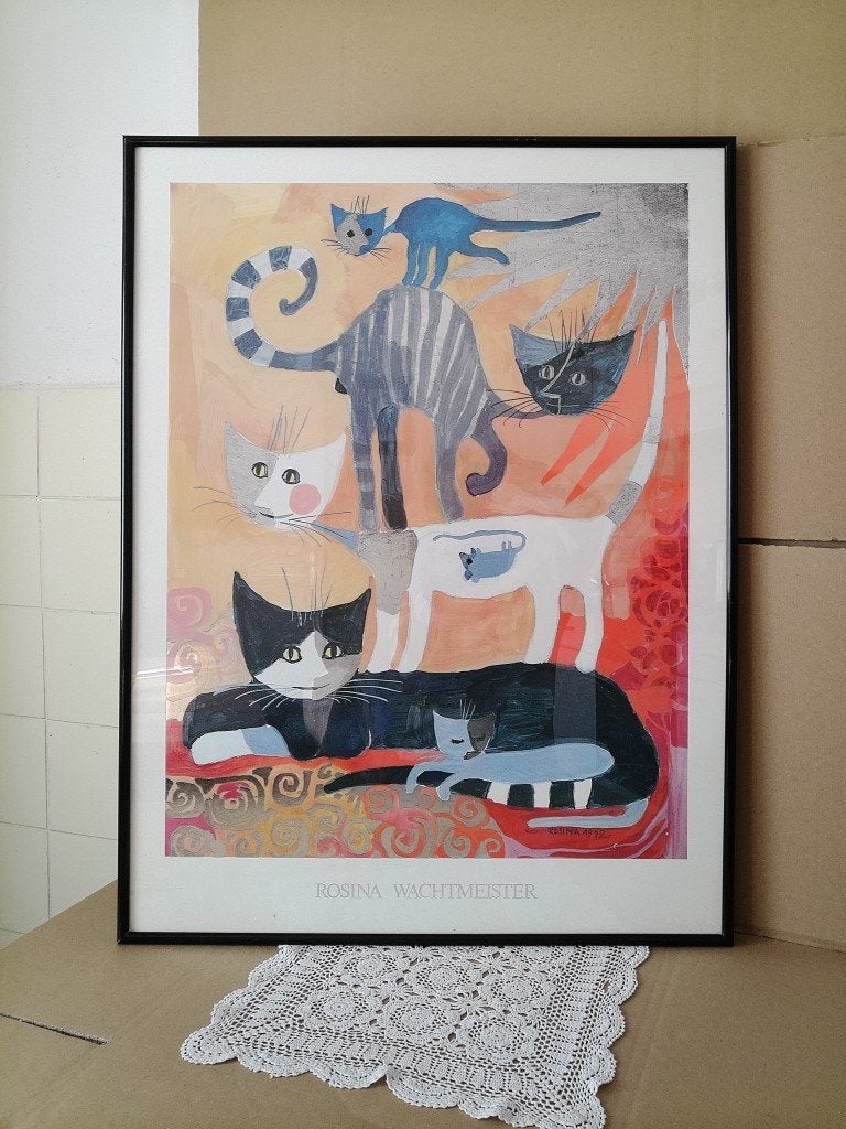 Rosina Wachtmeister Famiglia di Gatti artprint 61x81cm 1992, Ophalen of Verzenden