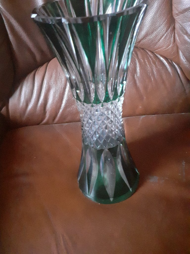 Grote kristallen vaas groen-wit, Ophalen of Verzenden