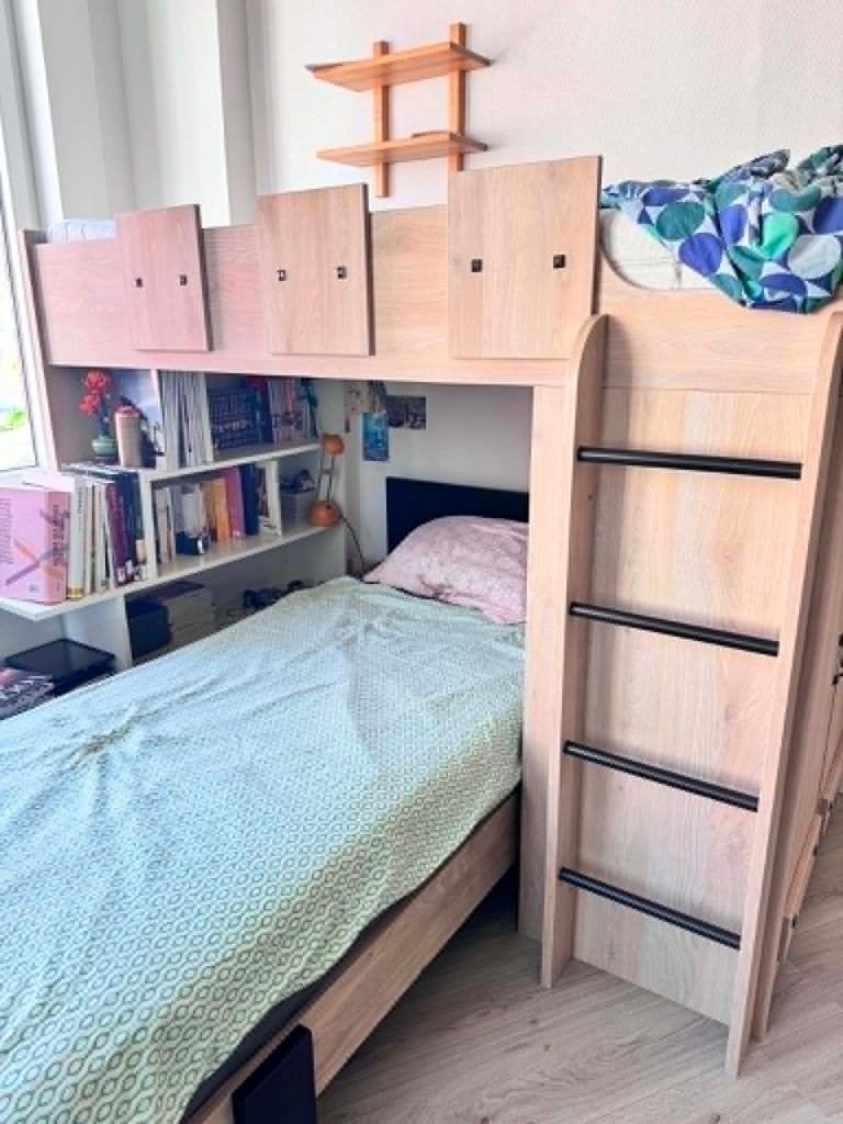 Ensemble de 2 lits 1p "château-fort"+ penderie intégrée, 90 cm, Beige, Une personne, Enlèvement