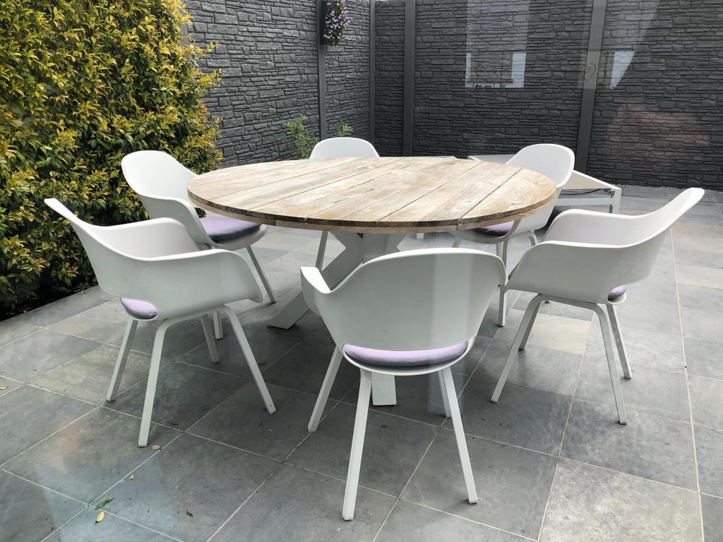 Exterioo tuintafel 150cm diameter, Ophalen, Gebruikt, 6 zitplaatsen
