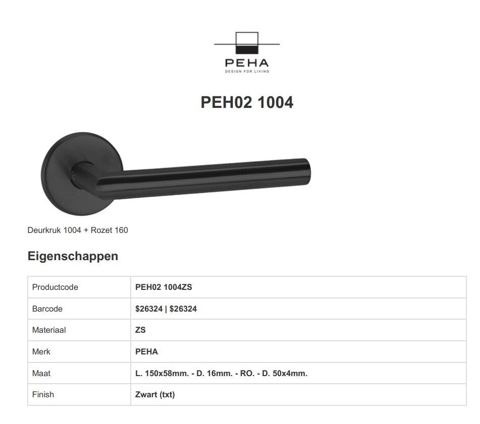 Peha Deurkruk 1004 + Rozet 160 zwart - Eeklo, Enlèvement ou Envoi, Comme neuf