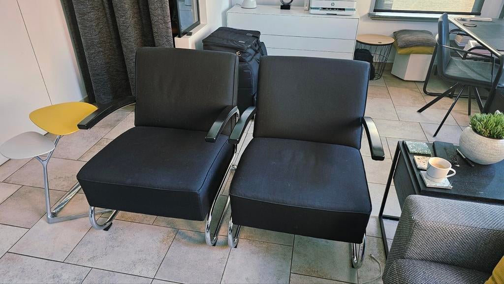 Set design de 2 fauteuils Thonet S411 en tissu noir, Maison & Meubles, Fauteuils, 75 à 100 cm, Design, Enlèvement, 50 à 75 cm