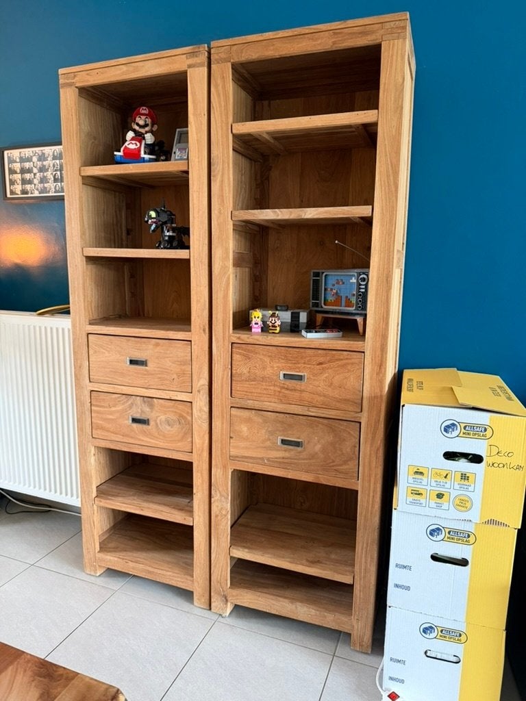 Boekenkast teak 2 stuks, Huis en Inrichting, Ophalen, Met plank(en), Gebruikt, Teakhout