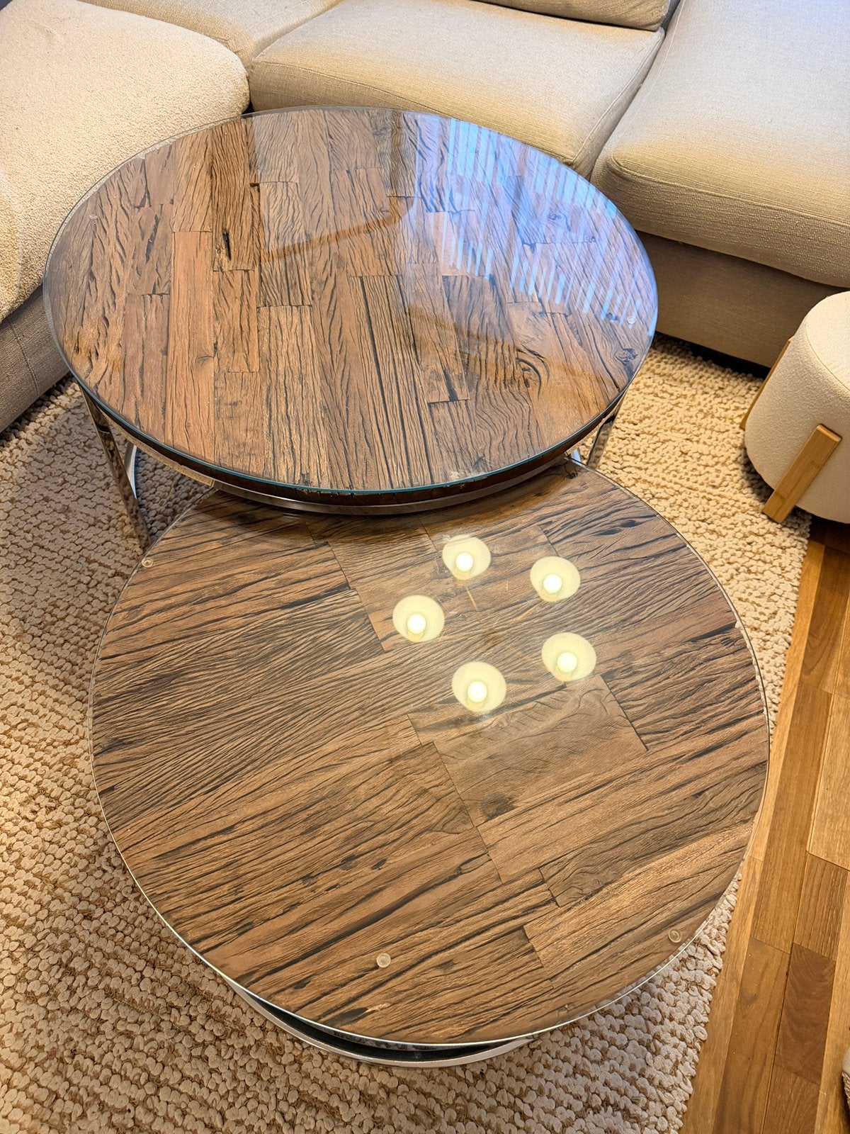 Table gigogne en bois massif, Maison & Meubles, Tables | Tables de salon, Enlèvement, Comme neuf, Verre